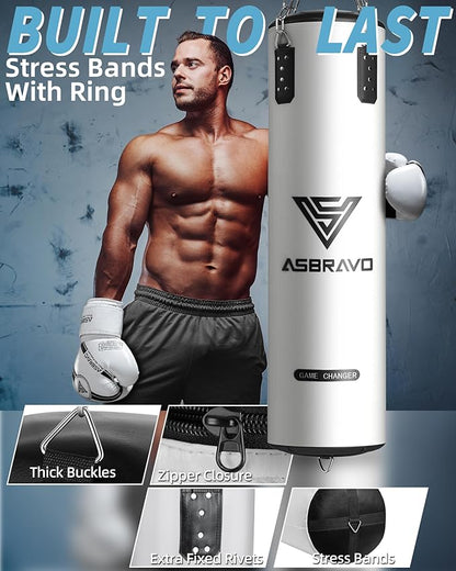 Punching Bag for Adults, 4ft PU Heavy Boxing Bag Set 12OZ Gloves for MMA Muay Thai Kickboxing Training Home Gym, Martial Art (Unfilled)