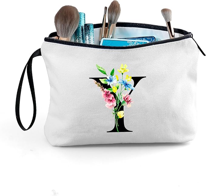 SEAMOON Women Birthday Unique Initial Funny Gifts for Teenage Girl Sister Friends Bridesmaid Personalized Travel Make up Cosmetic Bag with Mirror Valentines Mothers Day Christmas Graduation Y