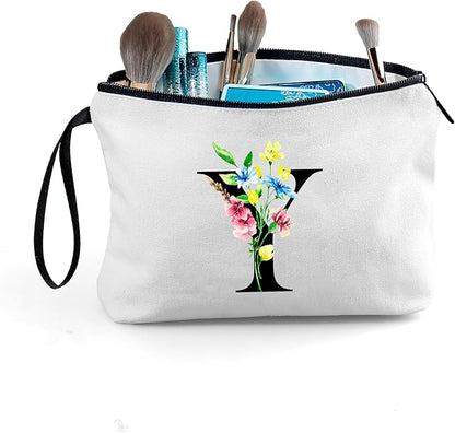 SEAMOON Women Birthday Unique Initial Funny Gifts for Teenage Girl Sister Friends Bridesmaid Personalized Travel Make up Cosmetic Bag with Mirror Valentines Mothers Day Christmas Graduation Y
