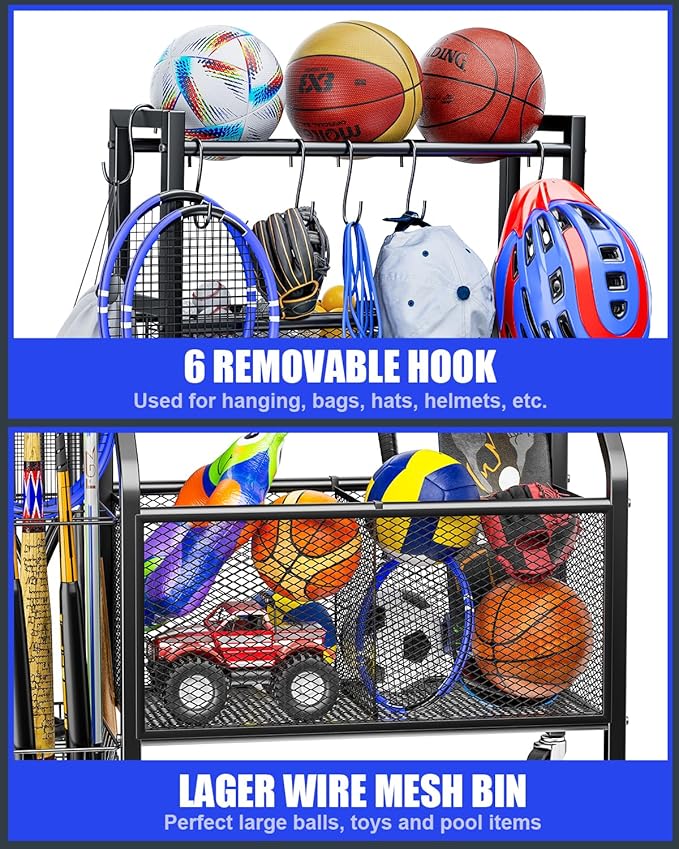 Garage Sports Equipment - Ball Storage Rack 2025 Upgraded Heavy Duty Steel Ball Storage Sports Organizer for Garage