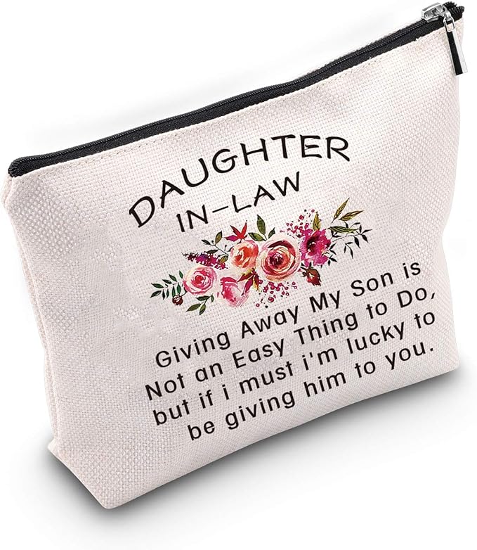 TSOTMO Daughter in Law Gift Wedding Gift Cosmetic Bag Bride Bridal Gift Giving Away My Son is Not an Easy Thing to Do,but if i must i'm lucky to be giving him to you Makeup Bag (My Son)