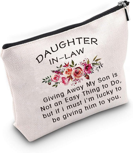 TSOTMO Daughter in Law Gift Wedding Gift Cosmetic Bag Bride Bridal Gift Giving Away My Son is Not an Easy Thing to Do,but if i must i'm lucky to be giving him to you Makeup Bag (My Son)