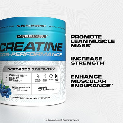 Cellucor Creatine Powder, Blue Raspberry Flavor - Increases Strength, Lean Muscle Mass & Endurance, Micronized Creatine for Fast Absorption, 5g Creatine per Serving, 50 Servings