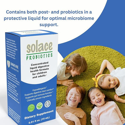 Solace Probiotics Liquid Formula for Adults and Kids - Concentrated Blend for Digestive Health and Immunity, Clinically Researched, Easy Syringe Application, Hypoallergenic - 15mL