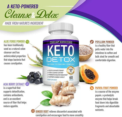 Toplux Keto Detox Pills Advanced Cleansing Extract – 1532 Mg Natural Acai Colon Cleanser Formula, Flush Toxins & Excess Waste, for Men Women, 60 Capsules, Supplement