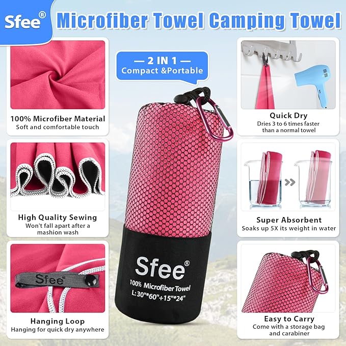 Sfee 2 Pack Microfiber Travel Towel