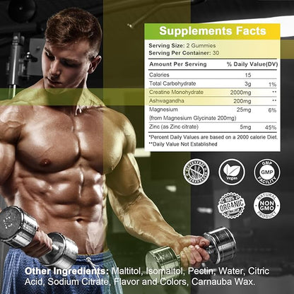 Creatine Monohydrate Gummy Gifts for Men Women, Multiple Creatine Supplement with 200mg Ashwagandha & Magnesium & Zinc for Muscle Builder & Strength, Energy, Pre Workout,Gym Accessories