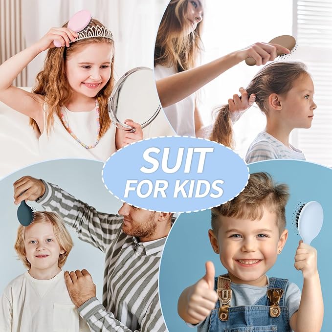 Mini Boar Bristles Hair Bursh, Travel Size Hair Brush for Women Men Kids, Protable Small Hair Brush for Pockets Purses, Mini Detangler Brush for Smooth Add Shine (1 Pack-Blue)