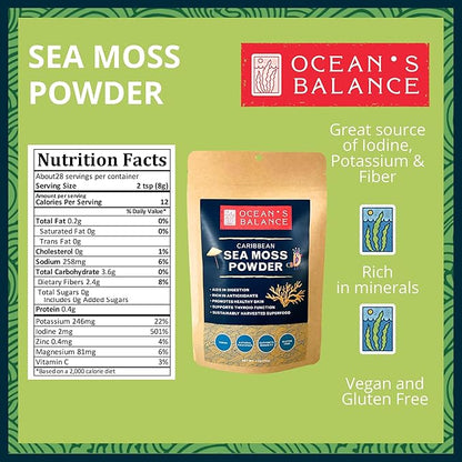 Ocean's Balance Clean Taste of Maine Sea Moss Powder (4oz) - Raw, Wildcrafted, Premium Quality - Supports Detox, Digestive Health, Immune System, Skin & Hair by Nature's Choice