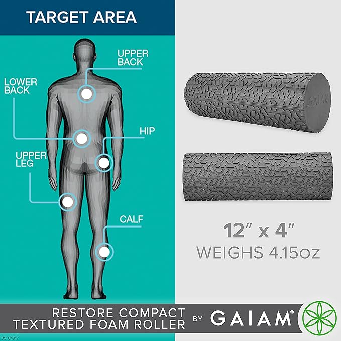 Gaiam Restore Compact Textured Foam Roller for Muscle 12”L X 4" Diameter