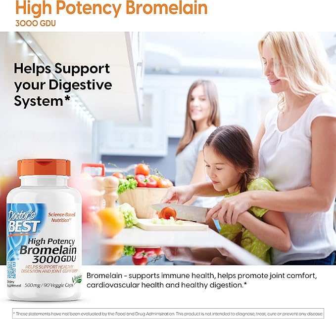 Doctor's Best 3000 GDU Bromelain Proteolytic Digestive Enzymes Supplements, Supports Healthy Digestion, Joint Health, Nutrient Absorption, 500 mg,Capsule, 90 Count(Pack of 1)