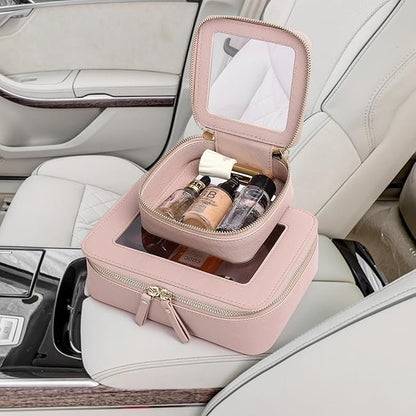 Small Makeup Bag Mini Clear Cosmetic Makeup Case & Toiletry Bag with Zipper Women's Purse Organizer & Car Essentials (Pink, MINI-3)