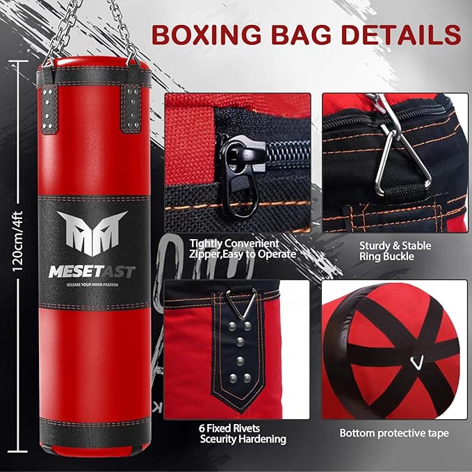 Punching Bag for Adults, 4ft Heavy Boxing Bag Set with 12 OZ Gloves for MMA Karate Kickboxing Boxing - Unfilled