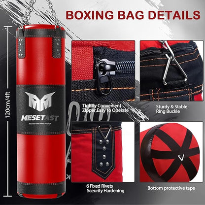Punching Bag for Adults, 4ft Heavy Boxing Bag Set with 12 OZ Gloves for MMA Karate Kickboxing Boxing - Unfilled