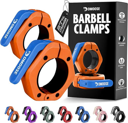 DMoose Fitness Barbell Clips 2" (Pair) - Quick Release Olympic Barbell Clamps & Collars with Anti Slip TPR Lining for Secure Weightlifting & Powerlifting - Weight Clips for Bars at Home or Gym