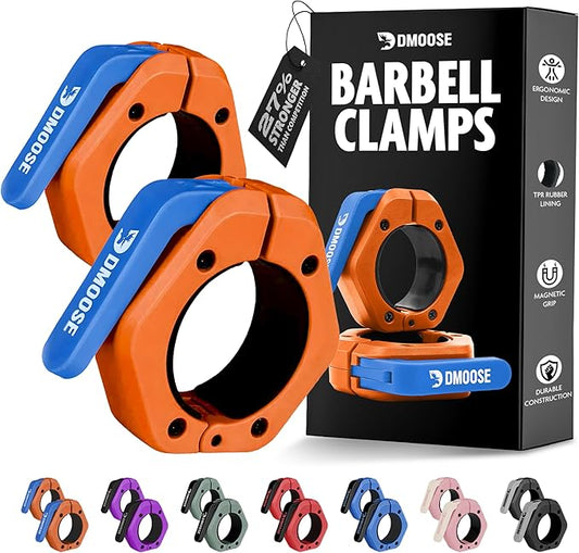 DMoose Fitness Barbell Clips 2" (Pair) - Quick Release Olympic Barbell Clamps & Collars with Anti Slip TPR Lining for Secure Weightlifting & Powerlifting - Weight Clips for Bars at Home or Gym