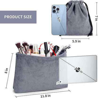 WLLWOO Makeup Bag-2pcs CowCorduroy Cosmetic Bag Zipper Interior Waterproof Pencil Case Coin Purse Travel Toiletry Small Makeup Pouch For Women