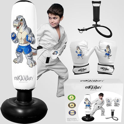 Punching Bag for Kids - 5' 3" Tall and Stable - Ninja Kids Inflatable Punching Bag Combo Kit with Kids Boxing Gloves, a Pump and Repair Kit. Boxing Bag for Immediate Bounce Back