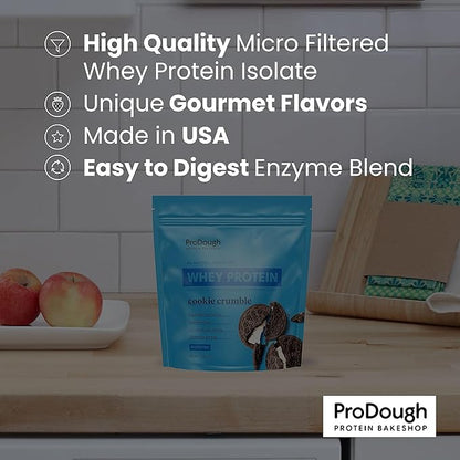 ProDough Gourmet Whey Isolate Hydrolized Protein Powder for Shake Mix- Easy Digest Enzyme Blend, 25g Protein per Serving, Natural Ingredients, Gluten Free, Keto Friendly (Rasberry Cheesecake)