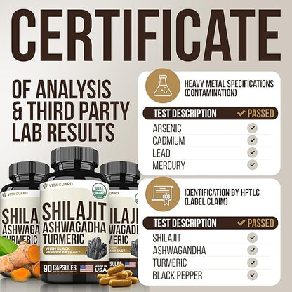 Himalayan Shilajit with Turmeric Curcumin & Ashwagandha - 1610mg High Potency Vegan Capsules, Fulvic Acid, 95% Curcuminoids for Joint Support, Mood Enhancement, Immune Boost, 90 Count
