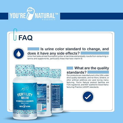 YOU'RE NATURAL Conception Fertility Vitamins for Women - Prenatal Vitamins - Myo-Inositol, D-Chiro Inositol & Folate, Regulates Cycle, Aid Ovulation, Hormonal & Ovarian Support, Vitex, 30 Day Supply