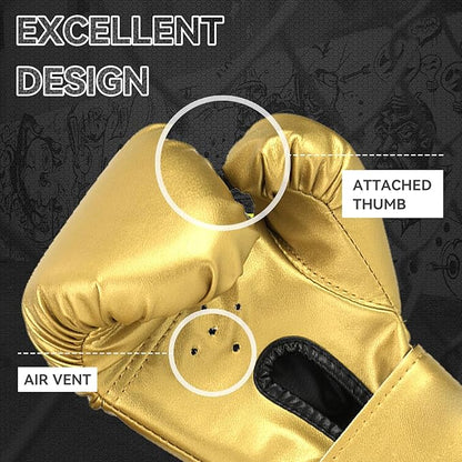 Boxing Gloves, PU Leather Taekwondo Gloves Professional Fighting Children Boxing Training Gloves Thickened Punching Sparring Training Mitts for Kids
