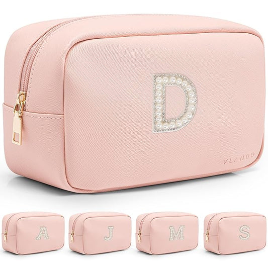 Vlando Birthday Gifts for 9 10 11 12 13 Year Old Girls,Bride to Be Gift Proposal Gift Graduation Gift Large Capacity PU Leather Makeup Bag Gifts for Valentines Wedding Letter D