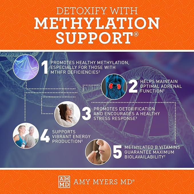 Amy Myers MD Methylation Support - Adrenal Function & Liver Health Support - Vitamin Supplement with Methylated B Vitamins & Folate - 60 Capsules (30 Servings)