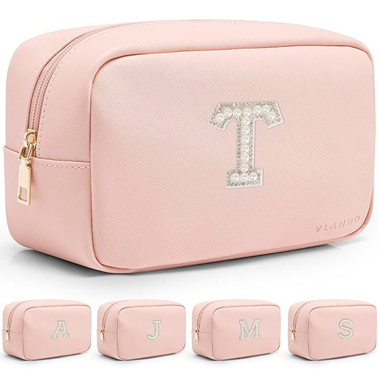 Vlando Teacher Appreciation Gifts Personalized Birthday Gifts Makeup Kit Teen Girls Gifts Preppy Makeup Bag Small Cosmetic Bag Travel Graduation Gifts for Women T