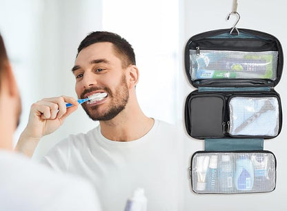 WELKINLAND 6-Pockets Toiletry bag, Shaving bag, Shower bags men, Mens bathroom bag, Hygiene bag men, Mens overnight bag toiletries, Mens toiletry bags traveling, Hanging toiletry bag men, Black