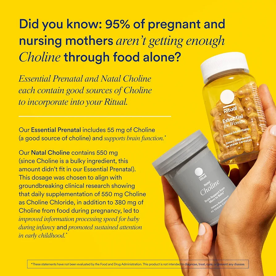 Ritual Essential for Women Prenatal Multivitamin: Folate & Choline for Neural Tube Support, Omega-3 DHA for Fetal Brain Development, Iron, Calcium-Helper D3 & K2, Non-GMO, Vegan, Citrus, 30 Days