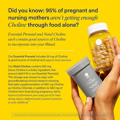 Ritual Essential for Women Prenatal Multivitamin: Folate & Choline for Neural Tube Support, Omega-3 DHA for Fetal Brain Development, Iron, Calcium-Helper D3 & K2, Non-GMO, Vegan, Citrus, 30 Days