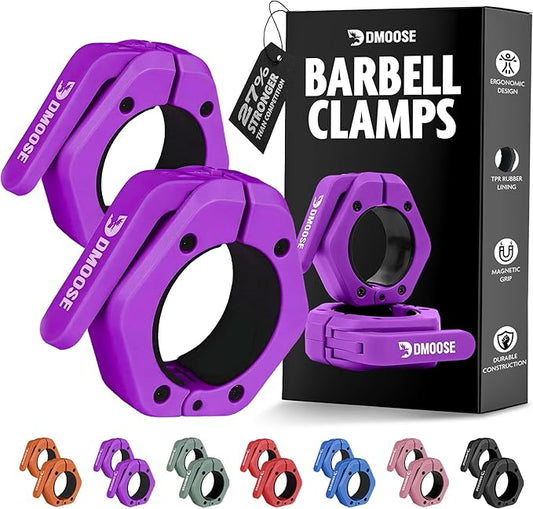DMoose Fitness Barbell Clips 2" (Pair) - Quick Release Olympic Barbell Clamps & Collars with Anti Slip TPR Lining for Secure Weightlifting & Powerlifting - Weight Clips for Bars at Home or Gym