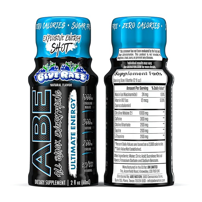 All Black Everything Energy Shots | 12 Pack | 300mg Caffeine | Blue Razz | Zero Sugar | Energy +Â Focus Supplement | Nootropic Blend for Gym or Work