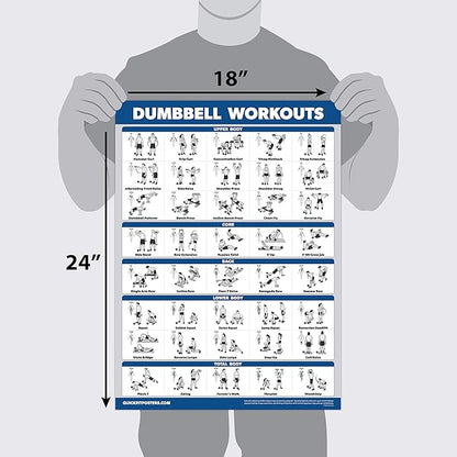 Palace Learning 4 Pack - Dumbbell Workout Posters Volume 1, 2 & 3 + Barbell Exercise Chart - Set of 4 Posters (LAMINATED, 18" x 24")