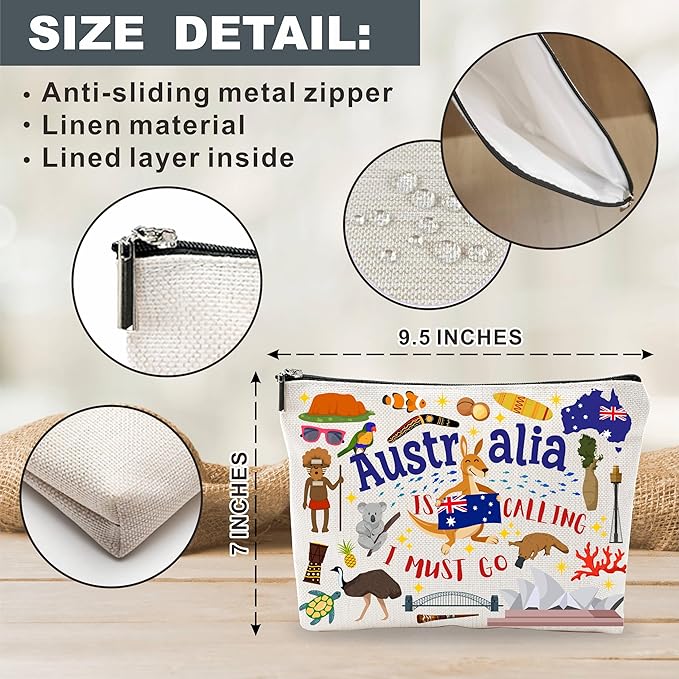 Australia Souvenirs Cosmetic Bags For Women，Australia Is Calling I Must Go, Makeup Organizer Bag, Toiletry Pouch, Small Travel Storage Bag, Australia Themed Gifts, Women Essentials - D09