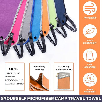 SYOURSELF 2 Pack Microfiber Camping Towel (S:32"x16")