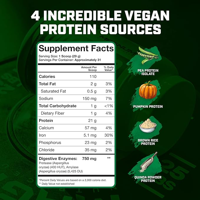 Magnum Nutraceuticals Quattro Vegan Protein Powder, Vanilla 2lb – Premium Plant-Based Protein Powder Isolate for Muscle Growth & Recovery