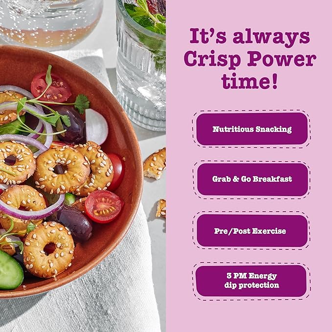 Crisp Power High Protein Pretzel Crisps - 6 Pack x 1.75 oz Crunchy & Flavorful Plant-Based Snack. No Sugar, 28g Protein Per Pack in 3 Savory Flavors, Vegan, Keto Friendly, Non-GMO, Kosher Non-Dairy (1.75 Ounce (Pack of 6), Sesame)