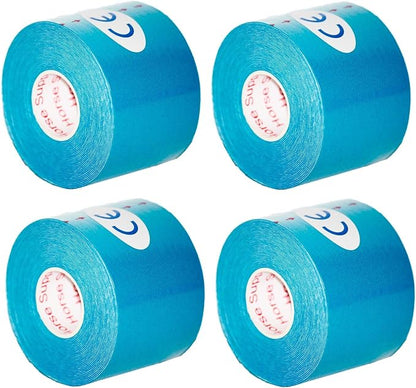 Kinesiology Tape Pro, Athletic Waterproof Muscle Support Adhesive Kinesio Sport Tape for Athletes 2 inches x 16.4 feet, 4 Rolls, Light Blue