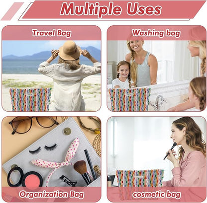 Makeup Bag Travel Large Cosmetic Bag for Women Cute Knit Makeup Pouch Zipper Cosmetic Pouch for Purse Aesthetic Colored Makeup Organizer Bag Portable Toiletry Bag Trendy Stuff