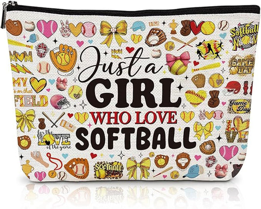 Softball Makeup Bag Gifts - Softball Accessories Cosmetic Bag with Zipper, Birthday Christmas Mother's Day Gifts for Women Coach Player Mom Sister Niece Aunts Besties BFF Friends Coworkers