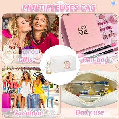 Birthday Gifts for Women Her,Travel Cute Makeup Bag,Large Capacity Cosmetic Bags for Women Makeup Pouch PU Leather Waterproof Cosmetic Bag (B, White)