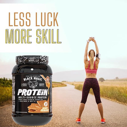 Worldwide Nutrition Bundle: Black Magic Multi-Source Protein Powder - Whey, Egg Albumin Enzymes, Micellar Casein & MCTs-Muscle Mass Gaining -Honey Grahams Flavor-2 LB & Multi Purpose Keychain