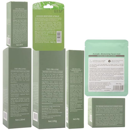 Avocado Skin Care Set, 9-In-1 Travel Skincare Kits for Hydrating & Soothing Skin, Daily Care Routine Kit with Avocado, Anti Aging Facial Kit for Women, Reduces Acne, Fine Lines & Wrinkles.