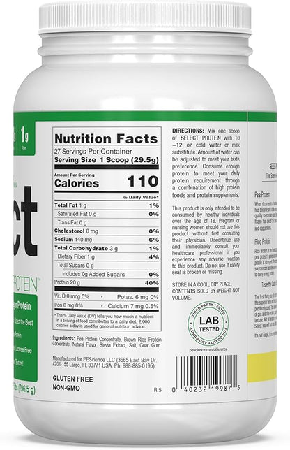 PEScience Select Vegan Plant Based Protein Powder, Vanilla, 27 Serving, Premium Pea and Brown Rice Blend