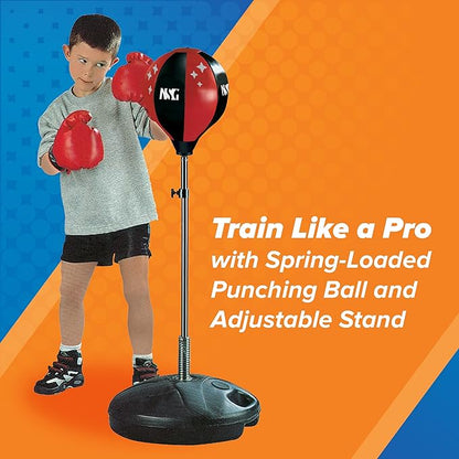 NSG Punching Bag for Kids & Boxing Gloves Set - Adjustable Freestanding Speed Bag with Spring-Loaded Stand, Junior Boxing Gloves & Hand Pump - Portable, Easy Assembly for Boys, Teens, Toddlers Ages 4+