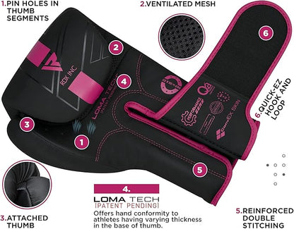 RDX Women Boxing Gloves, Pro Training Sparring, Maya Hide Leather, Muay Thai MMA Kickboxing, Adult, Heavy Punching Bag Focus Mitts Pads Workout, Ventilated Palm, Multi Layered, 8 10 12 14 16 Oz