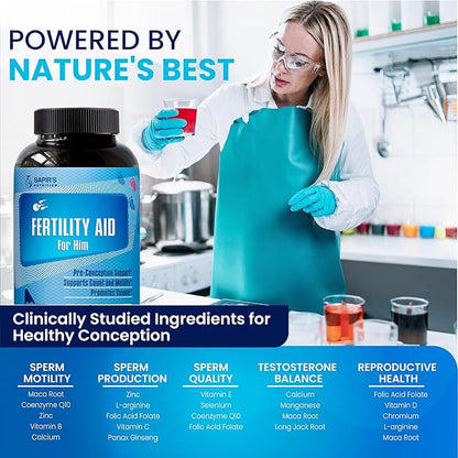 Male Fertility Supplement - Pre Conception for Him Boost Sperm Count, Motility Activator & Strength, Fertility Supplements for Men, Zinc, Folate Acid, Load Boost Vitamins D,E.. Mens Prenatal Vitamins