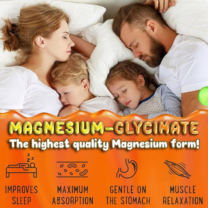 Magnesium Glycinate Gummies 400mg - Magnesium for Sleep, Calm, Relax & Muscle Relief with B6 & D3 and No Melatonin - Family-Friendly for Kids, Teens & Adults - Vegan & Non-GMO Supplement - 120 Count